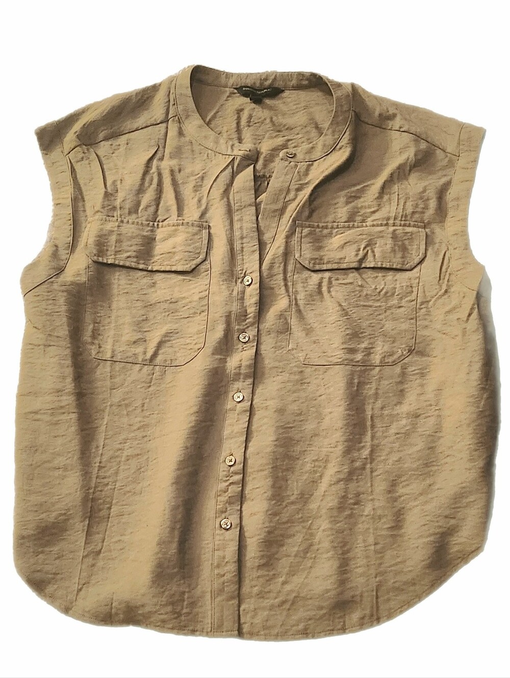 Banana Republic Oversized Sleeveless Utility Button-Front Blouse - Olive